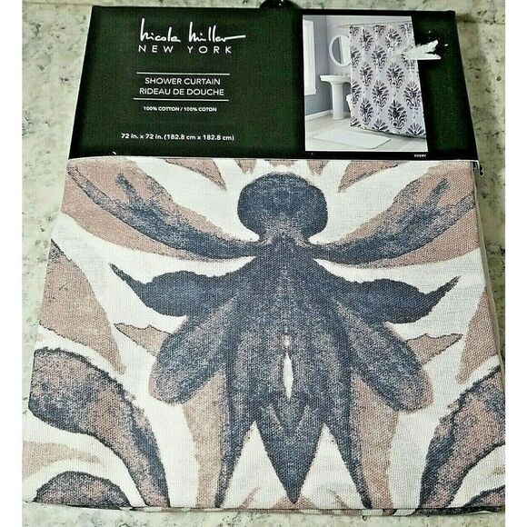 Nicole Miller New York Shower Curtain Emery  72 x 72 - NEW Beige/Brown/Black NEW - Picture 2 of 5